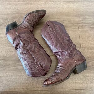 Tony Lama Ostrich Maroon Cowboy Boots M8